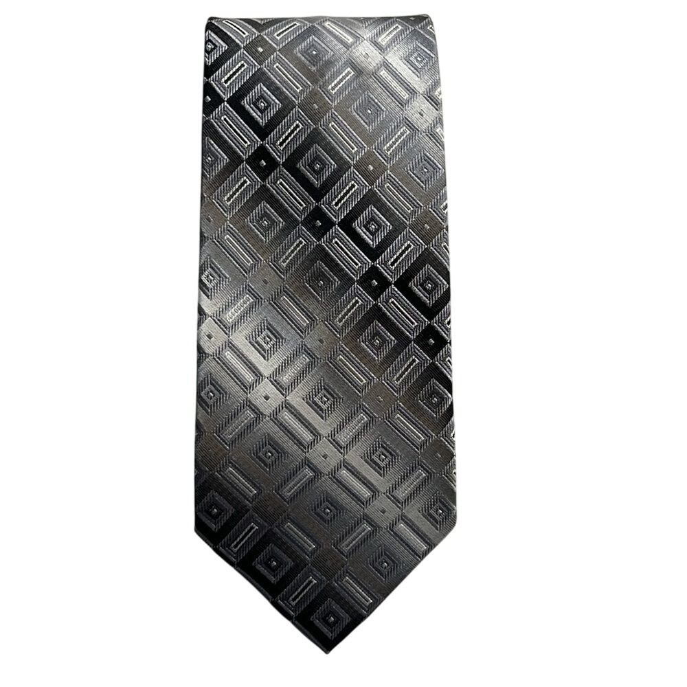 Pierre Cardin Men's Tie Neckwear 100% Silk Grey Silver‎ Geometric Print